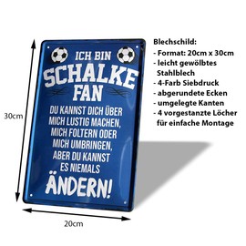 Tin Sign Ich Bin Schalke Fan - Metal Sign Gelsenkirchen Ruhrpott - Fan Ultras Pendant - Decorative Sign Item Accessories - Front Door Entrance Garage Children's Room Club - Souvenir Gift Idea - 20 x