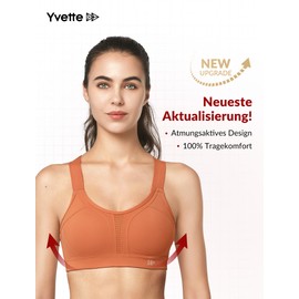 Yvette Sports Bra Strong Hold Adjustable Straps Crossed Back Large Sizes for Fitness Running Yoga, orange