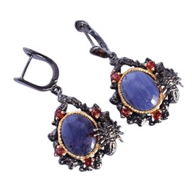 Natural Natural Iolite Garnet Gemstone 925 Sterling Silver Black Rhodium Gold Plated Clip-on Dangle Earrings For Wife Spring Jewelry Collection