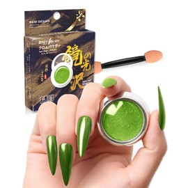 Dark Emerald Green Chrome Nail Powder Mirror Effect Solid Shimmer Pigment Olive Color Dust for French Manicure Tips Iridescent Lime Metallic Glitter