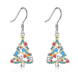 VENACOLY Christmas Tree Earrings 925 Sterling Silver Christmas Tree Dangle Drop Earrings Jewellery Gift for Women Christmas Tree Lovers, Sterling Silver, Cubic Zirconia