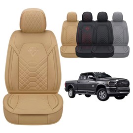 GXT Dodge RAM Front Seats Cover Fit for Select 2013-2021 Dodge RAM 1500 2500 3500 Pickup Truck, Waterproof Synthetic Leather Car Seat Cover and Cushion (Beige)
