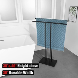 JQK Bath Towel Holder Stand Black, 30 Inch Free Standing Double Towel Rack Shelf for Bathroom Floor, Matte Black, BTH100L30-PB