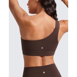 CRZ YOGA Butterluxe Womens One Shoulder Sports Bra - Sleeveless One Strap Low Impact Asymmetrical Workout Yoga Tops Hot Fudge Brown Medium