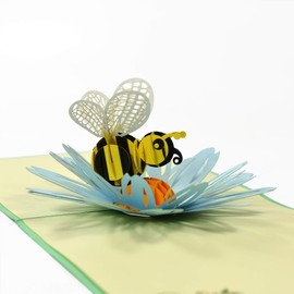 Flying Meow Bee 3D Pop-Up Card - Handcrafted Greeting Card for BirthDay, Annivesary, Sympathy, Thank You Occasion (Bee)