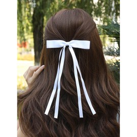 White Hair Bows for Women Small Bow Hair Clips Silky Satin Clips Cute Hair Bow Clips French Hair Band Bow Long Tail Bows Wedding Barrette Bowknot Pink Red Black