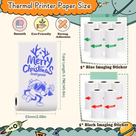 HUIJUTCHEN 10 Rolls 53 * 28mm Mini Thermal Sticker Paper,Compatible with Phomemo T02/M02/M02X/M02S Label Printer,5 Rolls Blue Image&5 Rolls Black Image Printing Paper for Photo,Note,DIY,Memo