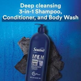 Suave Men 3 in 1 Shampoo Conditioner Bodywash Men's Body Wash, Shampoo, Conditioner Charcoal Warm, Stimulating Scent 40 oz