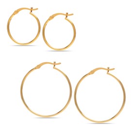 Charmsy 925 Sterling Silver Jewelry 14K Gold Plated Hoop Earrings for Women Teen | Set of 2 Pairs Classic Italian Design Click-Top Hoops Earring 20MM 30MM