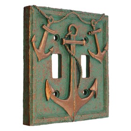 Top Brass Nautical Multiple Anchor & Rope Electrical Cover Wall Plate Bronze/Verdigris Finish - Single Switch, Double, Rocker, Outlet (Double Switch)