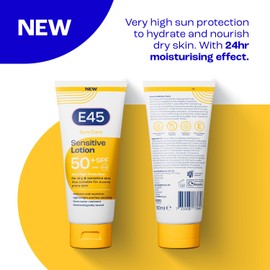 E45 E45 Sun Body Lotion for Sensitive Skin. Hydrating Sun Cream with very high UVA and UVB protection and SPF 50+. For Dry Skin, Sensitive Skin and Eczema Prone Skin - 180 ml
