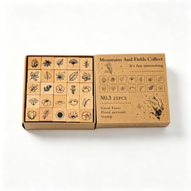 25 Pcs Mini Wooden Rubber Stamps for Journaling, Flower Set