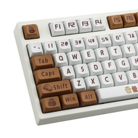 Hyekit PBT Keycaps 129 Keys Cat Coffee Keycaps Dye-Sublimation Cute Keycaps XDA Profile Custom Keycaps for Cherry Gateron MX Switches Mechanical Keyboards
