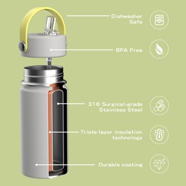OISIZ Kids Water Bottle with Straw Lid 14oz, Vacuum Insulated 316 Stainless Steel Water Bottles for Kids for School, Leakproof Water Bottle, BPA Free and Keep Cold for 24 Hours