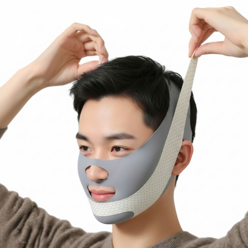 펀픽 남성용 턱 선 브이라인 얼굴 리프팅밴드, 그레이, 1개 Funpic