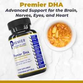 Premier Research Labs Premier DHA, 60 Softgels, Vegan Product - Plant-Source DHA for Premier Support for The Brain, Nerves, Eyes and Heart