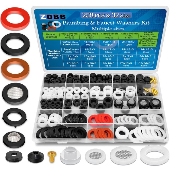 ZDBB 258 Pcs 2-in-1 Spigot Washer & Hose Gasket Kit