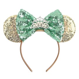 Seamoy Seamoy Sequin Minnie Ears Headband, Tiana Rose Gold Mouse Ears Hairband, Park ears Princess, Sparkle Silver Blue Classic Red Hair Accessory for Women Girls (Rose Gold Tiana)