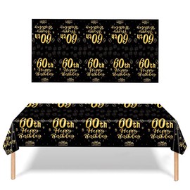 3 Pack 60th Birthday Tablecloth Decorations for Men Women, Black Gold Happy 60 Birthday Theme Table Cover Party Supplies 60 Year Old Birthday Plastic Disposable Rectangular Table Cloth (60th)