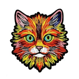 Cat Patch - Embroidered Cat Iron On Sew On Cool Aesthetic Nice Trendy Applique Paches for Holes, Clothing, Dress, Jeans, Hat, Backpacks, Clothes - Cat Face Iron On Patch 3.5"