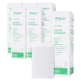 Oasis Gauze Sponges, 100% Cotton, Woven Non-Sterile Gauze, 1200 Pc (6 Packs of 200) (2"x2", 8-Ply)