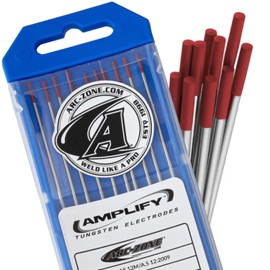 Arc-Zone Amplify Tungsten Electrode for TIG Welding, 2% Thoriated 1/16" x 7" (Red, EWTh-2) 10 Pack