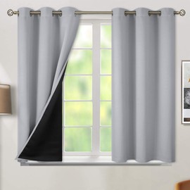 BGment Thermal Insulated 100% Blackout Curtains for Bedroom with Black Liner, Double Layer Full Room Lightening Noise Reducing Grommet Curtain ( 42 x 45 Inch, Light Grey, 2 Panels )