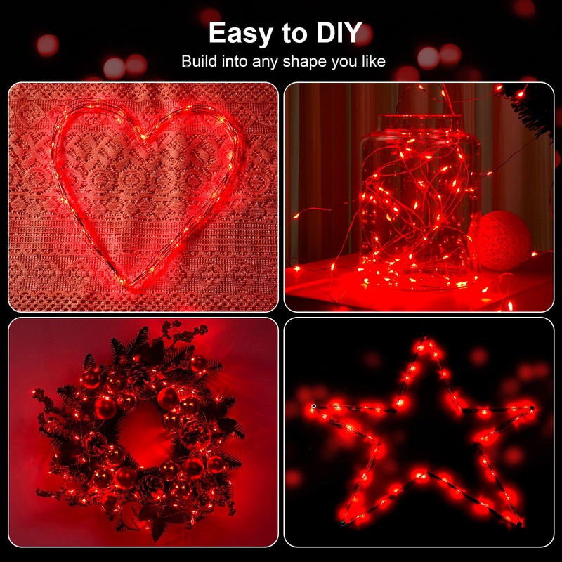 Ariceleo Upgraded LED Fairy Lights, 2 Pack 16ft Red with