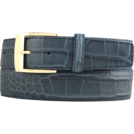 BELTINGER Belt with Crocodile Embossed and Golden Belt Buckle 4 cm Leather Belt for Men and Women 40 mm Crocodile Pattern, Denim Blue, Gold