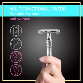 BAILI Classic 3-Piece Double Edge Safety Razor Wet Shaving for Men Women with Platinum Blade and Mirrored Travel Case BD176