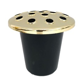 Memorial Grave Flower Pot - 12cm tall Sturdy Plastic Grave Inserts for Headstones - Perfect for Funeral Flowers, Grave Vase (1 x Gold Lid 9193)