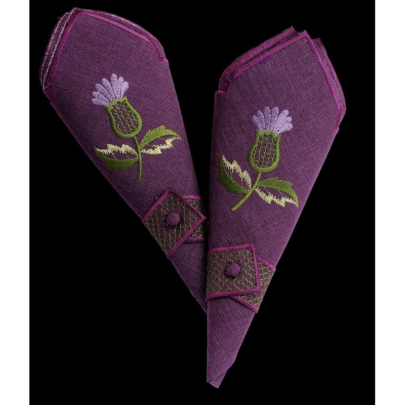 Justina Claire Pair of Napkins in a Glencoe Thistle Design.
