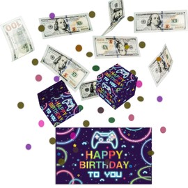 QOFO Happy Birthday Surprise Gift Box Explosion for Money, Exploding Money Gift Box Birthday with Confetti, Surprise Prank Box Pop Up, Video Game Bouncing Boxes for Anniversary Birthday-4