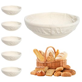 Petyoung Banneton Proofing Baskets, Bread Basket for Bread Baking, Round Proofing Basket, Made of Natural Rattan for Home and Professional Baking, Pack of 6