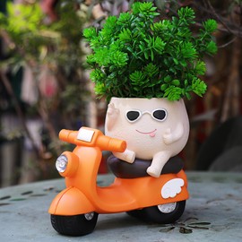 Pricetail Funny Face Planter Pots for Plants Unique Cute Motorcycle Plant Pots Flower Succulents Planters Quirky Gift Ideal for Christmas
