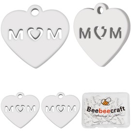 Beebeecraft 1 Box 40Pcs Love Heart Charms 304 Stainless Steel Mini Mom Charms for Jewelry Making Bracelets Necklace Keychains Findings Mother's Day Birthday Gifts Diy Crafts Accessories 13x14mm