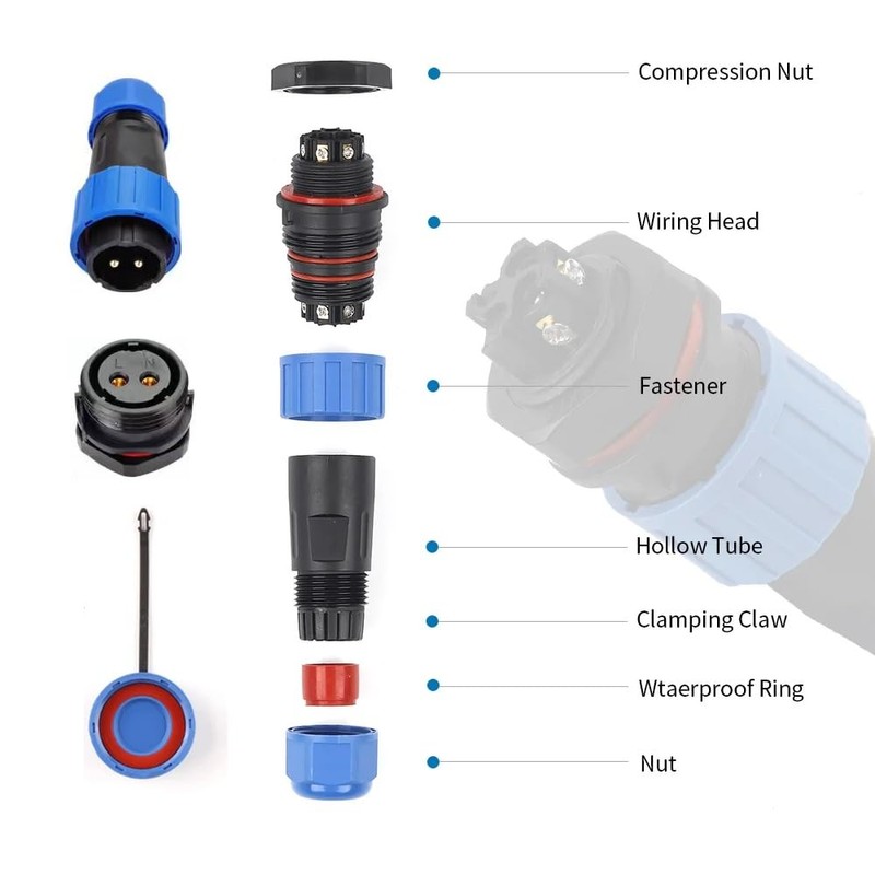 MiJunHD No Soldering Screw Crimping LD20 Rear Nut Aviation Connector,