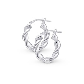 Amberta Italian 925 Sterling Silver Hoop Earrings for Women | Silver Twisted Hoops | Twisted Rope Hoop Earrings | Silver Round Hoop Earrings for Women: Twisted Oval Sterling Silver Hoops 18 mm