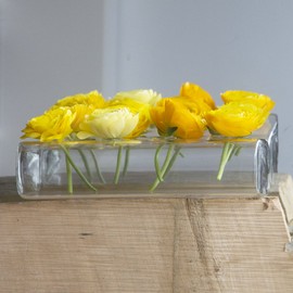 Chive ‘Hudson 2 Flute’ Flower Vase — Beautiful Medium 8-Hole Multi-Chambered Clear Glass Bud Vase — Perfect Flower Vases for Centerpieces, Wedding Decorations and Living Room Decor