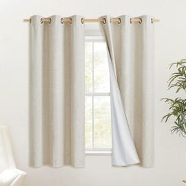 NICETOWN Natural Full Blackout Boho-Chic Linen Curtains 80 inch Long 2 Panels Set for Cafe Window, 34 inch Wide, Thick Linen Blend Drapes, Insulated Window Covers Draperies with White Backing