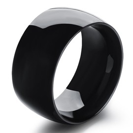 Fashion Month Men's 12mm Classic Black Titanium Stainless Steel Ring Wedding Engagement Domed High Polished Band Size 10