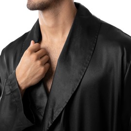 Joseph Abboud Men's Satin Charmeuse Mid-length Robe, Black, One Size