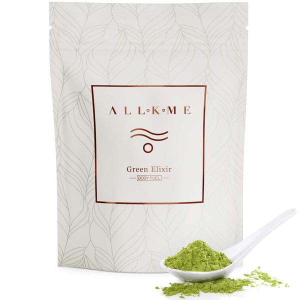 ALLKME Green Elixir Daily Boost Superfood Powder w/Probiotics & 30 Superfoods incl. Spirulina, Wheatgrass & Green Tea - Supports Wellbeing - (30 Servings)- 100% Natural & Plant Based