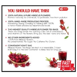 FreshDrinkUS, Premium 140 Hibiscus Flowers Tea Bags, 100% Natural, Pure from No
