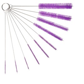 10" Tube Cleaning Brush Set, Purple, 10 Pack, Nylon Straw Brushes with Flexible Handles for Bottle, Straws, Pipe, Keyboard, Glass, Guns, Detailing and Deep Cleaning