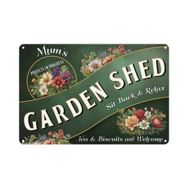 Vintage Mums Garden Shed Sign - Green Gardening Themed Metal Plaque Garden Bar Gift for Mothers Day - Wall Decor 28cm x 20cm