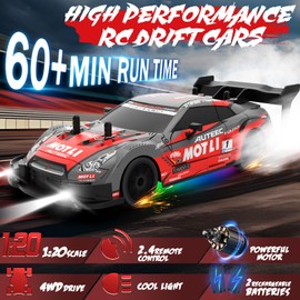 RC Drift Car 1:20 Scale Remote Control Cars 2.4GHz 4WD High Speed RTR Racing Vehicle with LED Lights 2 Rechargeable Batteries and Drifting Tires Racing Sport Toy Car for Adults Kids Boys Girls