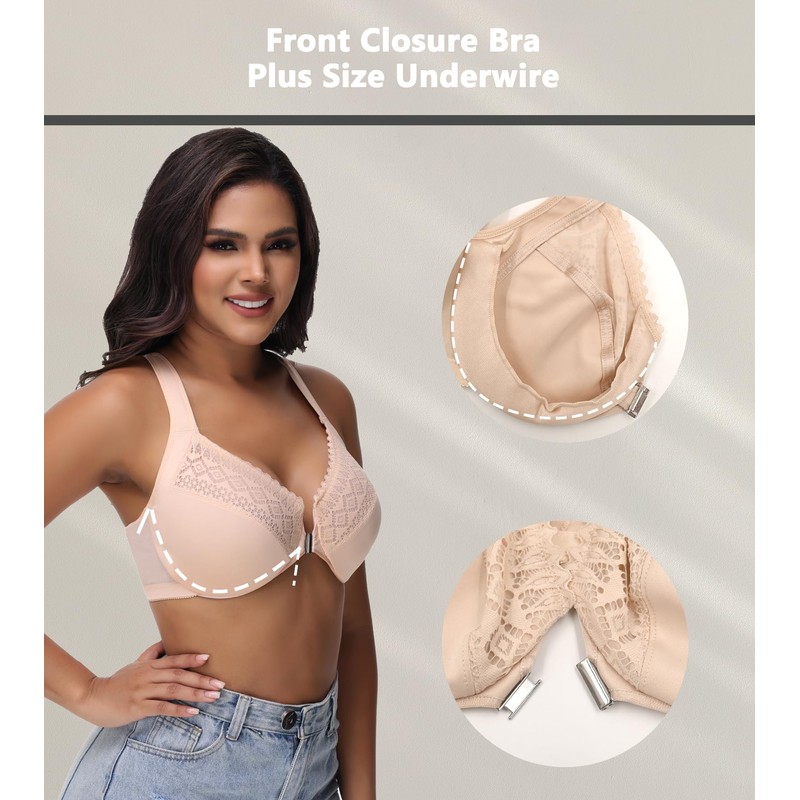 Oscrenia Racerback Front Closure Bra Plus Size for Women Unlined