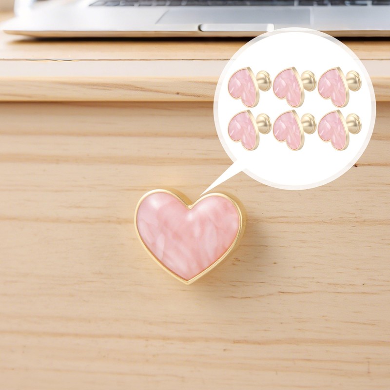 6 Sets Pink Heart-Shaped Cabinet Knobs Zinc Alloy Drawer Pulls