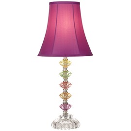 360 Lighting Bohemian Traditional Chic Style Accent Table Lamp 21" High Multi Colored Stacked Glass Teal Blue Orchid Bell Shade Decor for Kids Girls Living Room Bedroom Bedside House Home
